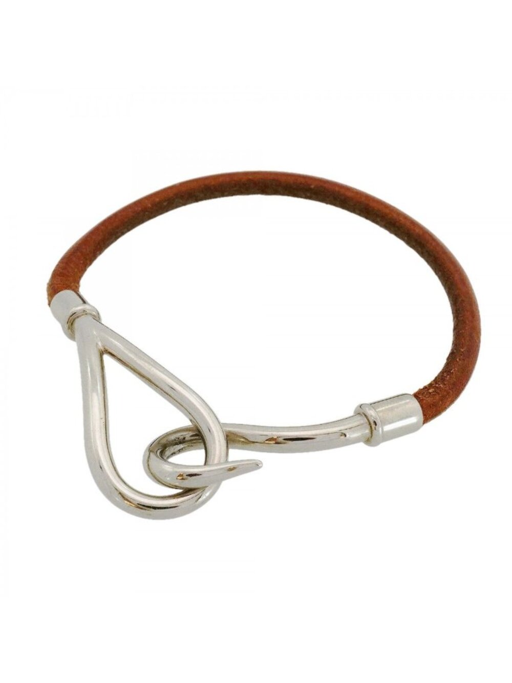 Hermes Bracelet Jumbo Hook Metal Leather Silver Brown